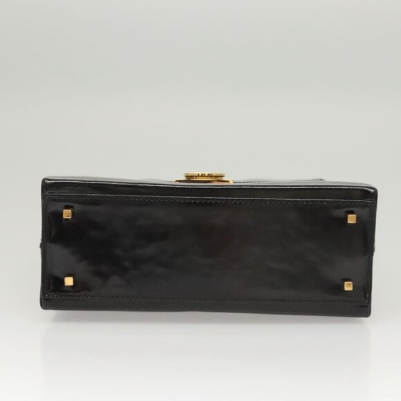 Salvatore Ferragamo Gancini Hand Bag Patent leather 2way Black Gold Auth - Picture 13 of 16